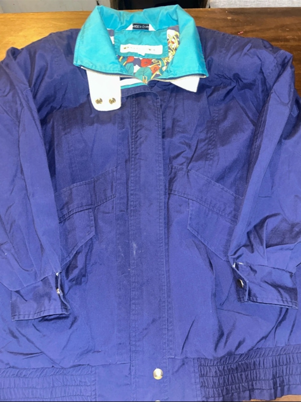 Donny Brook Teal Outerwear Jacket Striped Floral Nautical Inside Lining Size S